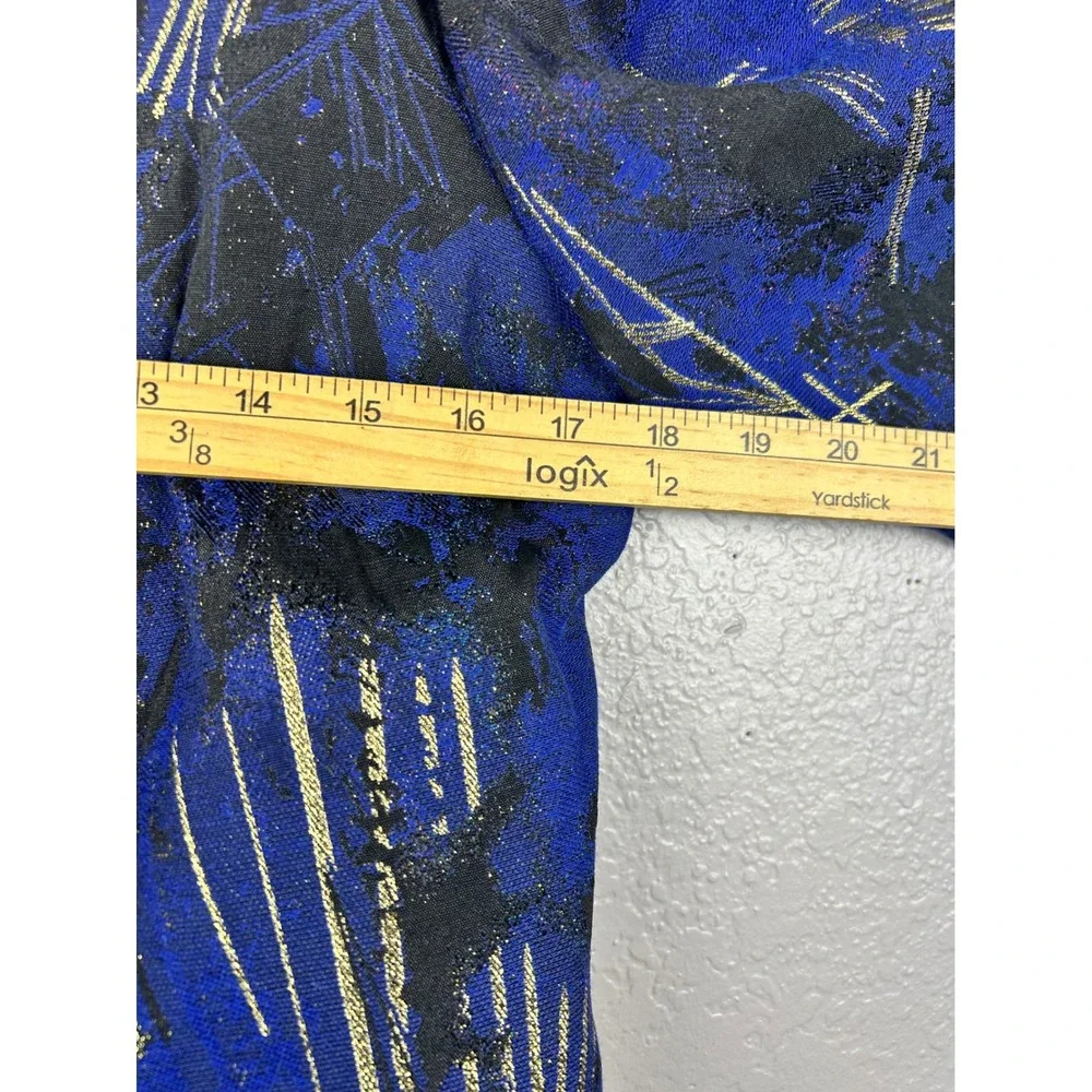 Joseph Ribkoff Metallic Abstract Art Jacquard Open Front Jacket Blue Gold Size 4